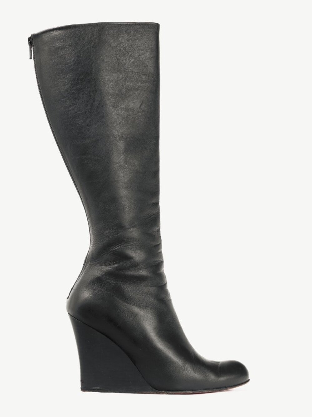 Christian Louboutin Zepita Black Leather Knee-High Wedge Boots